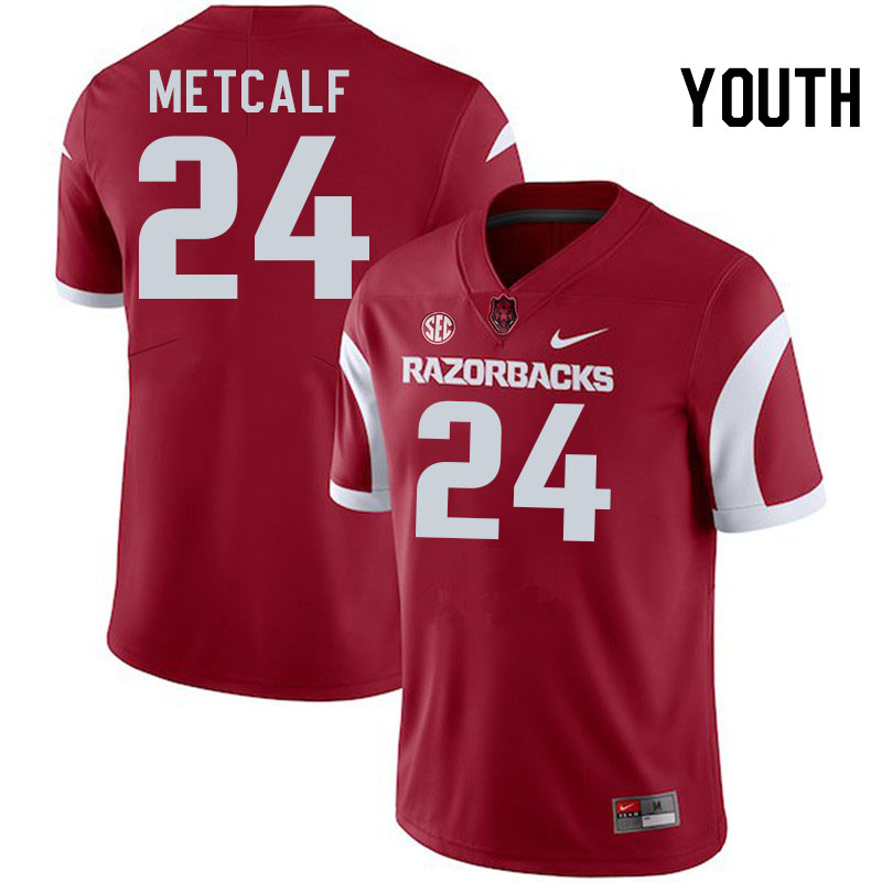 Youth #24 Tevis Metcalf Arkansas Razorbacks College Football Jerseys Stitched-Cardinal